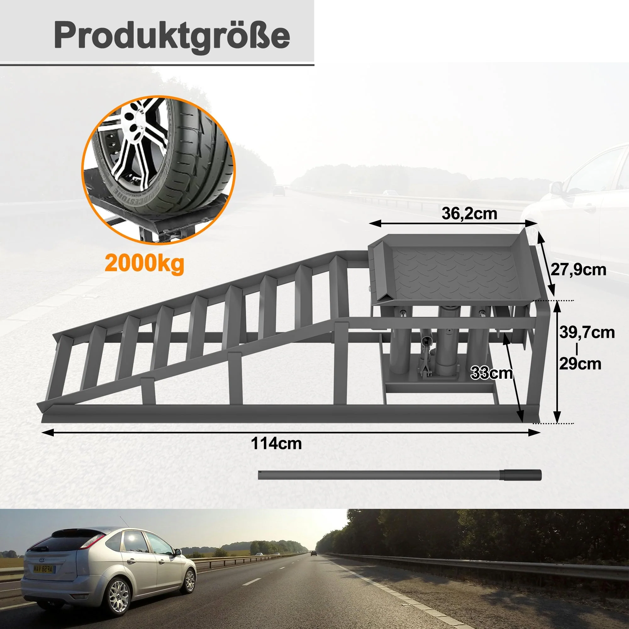 Car Loading Ramp Set, 2-Piece Height-Adjustable Lifting Platform, Grey - Image 3