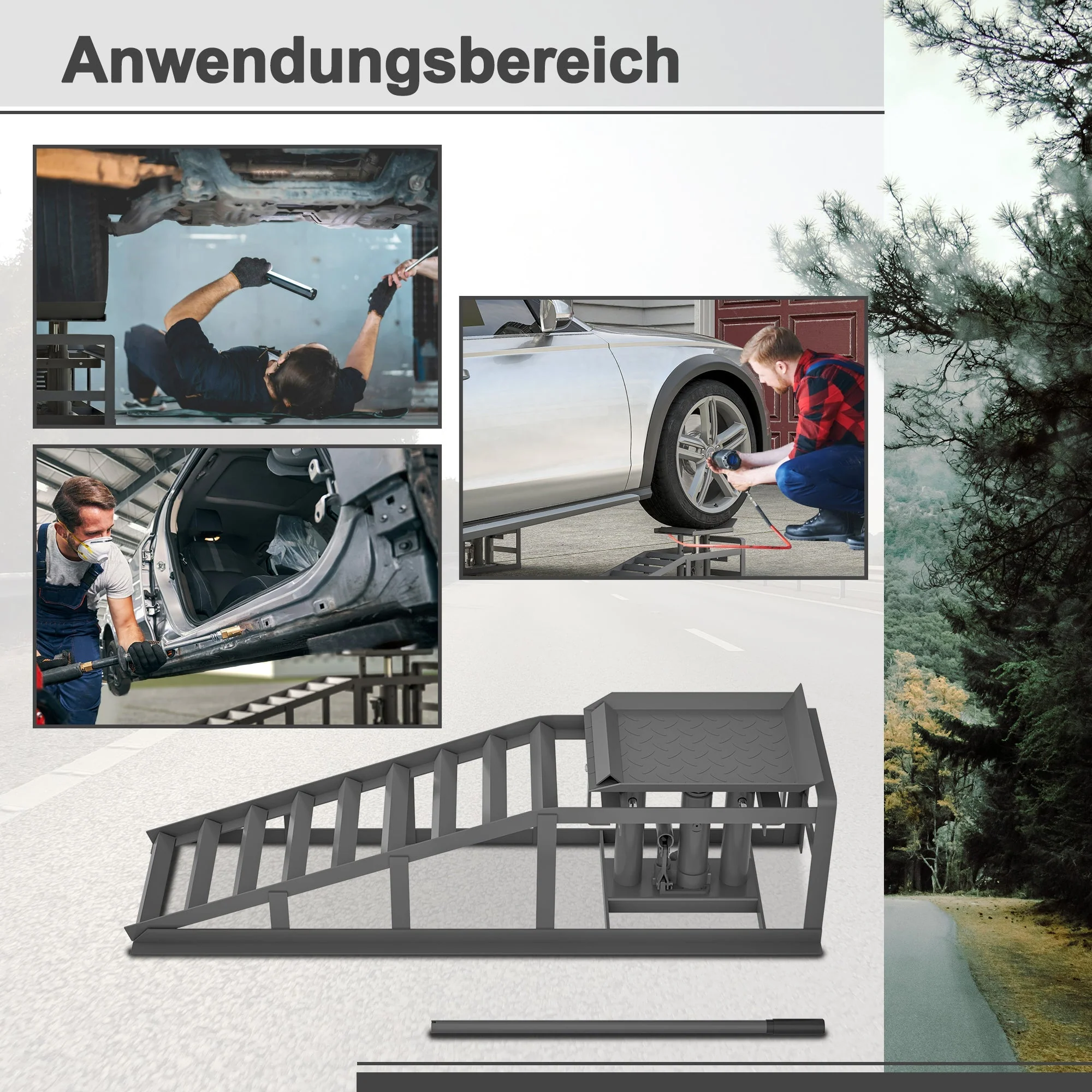 Car Loading Ramp Set, 2-Piece Height-Adjustable Lifting Platform, Grey - Image 5