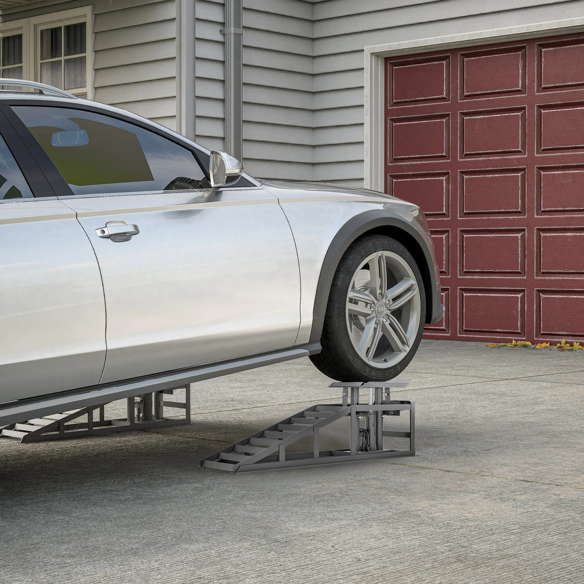 Car Loading Ramp Set, 2-Piece Height-Adjustable Lifting Platform, Grey - Image 7