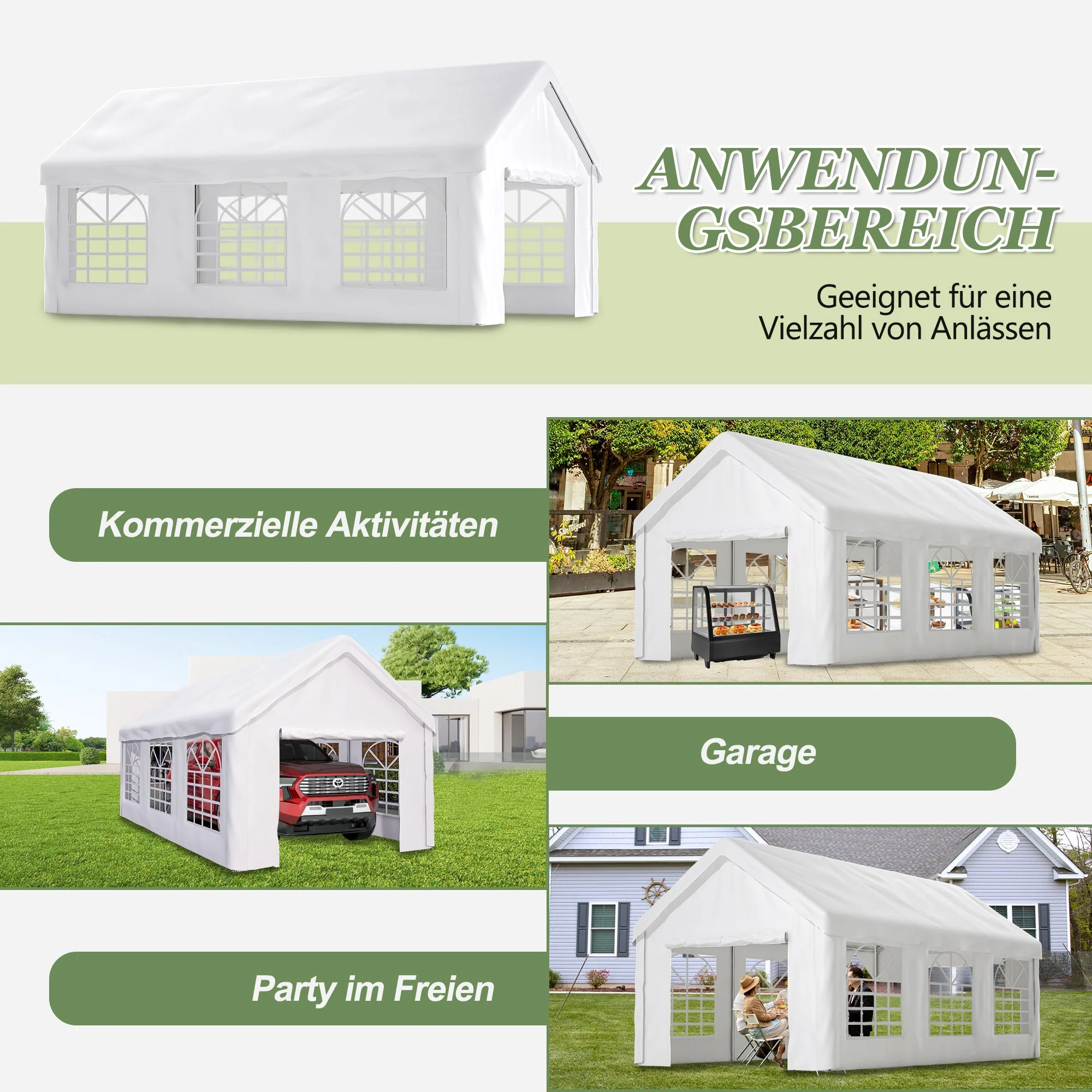 Carport Tent Garage 3x6m Large Winterproof with Roll-up Door & Removable Walls - Image 6
