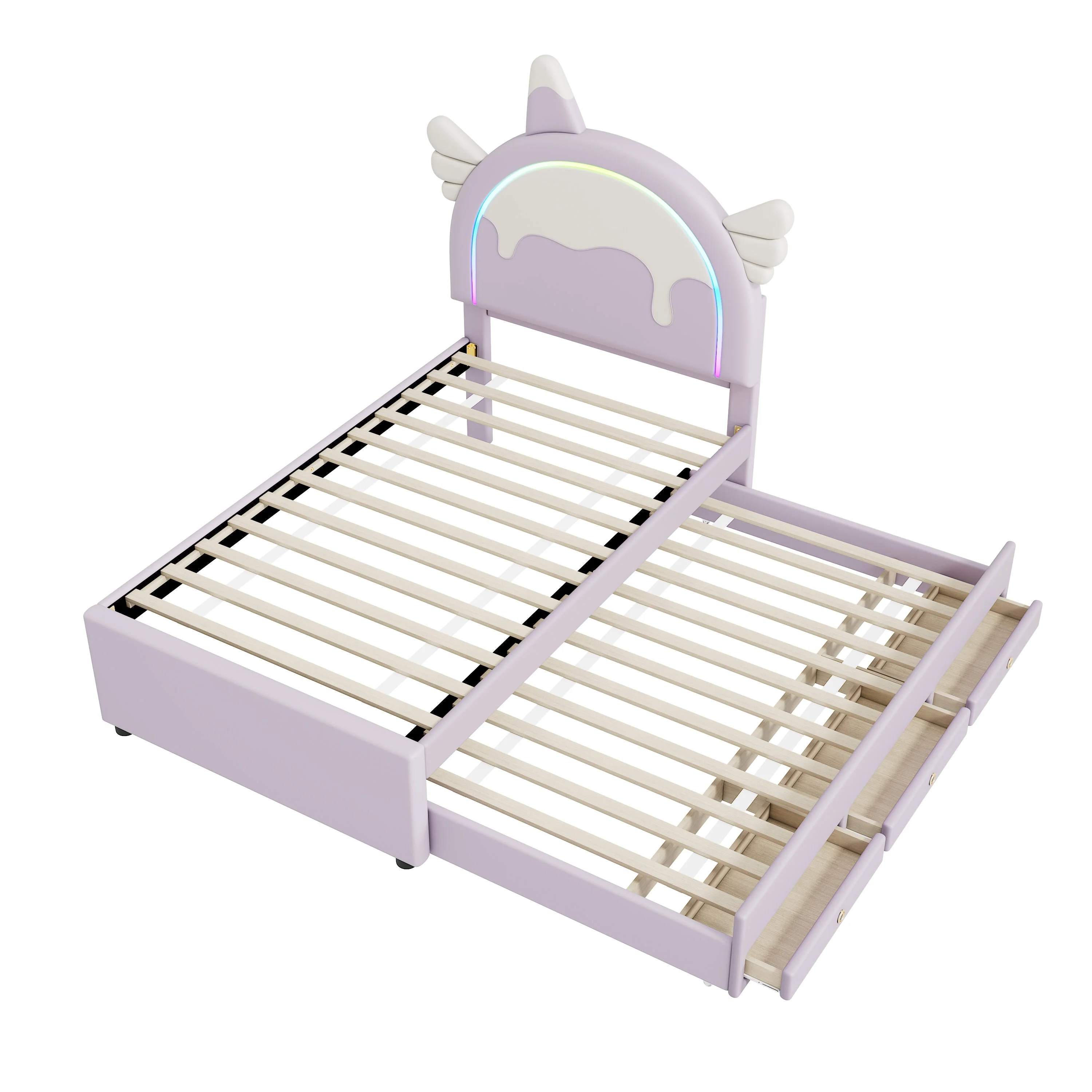Cartoon Children's Bed 90x200cm Unicorn Extendable Rollaway - PU Violet - Image 9