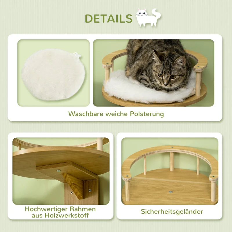 Cat Bed, Wall-Mounted with Cushion, Oak and Cream White - Image 5