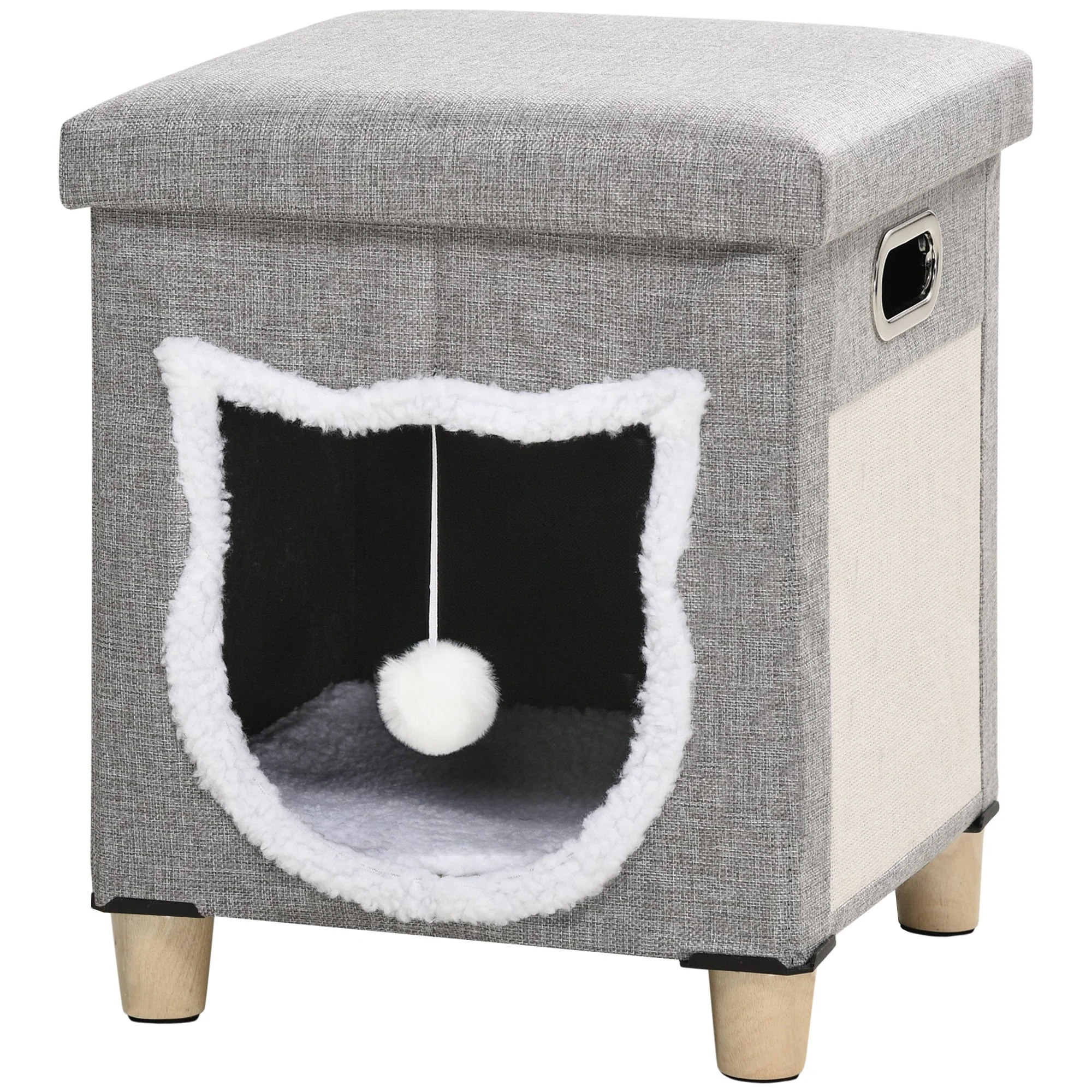 Cat Cave Ottoman, Cushion, Scratching Mat, Grey Polyester - Image 2