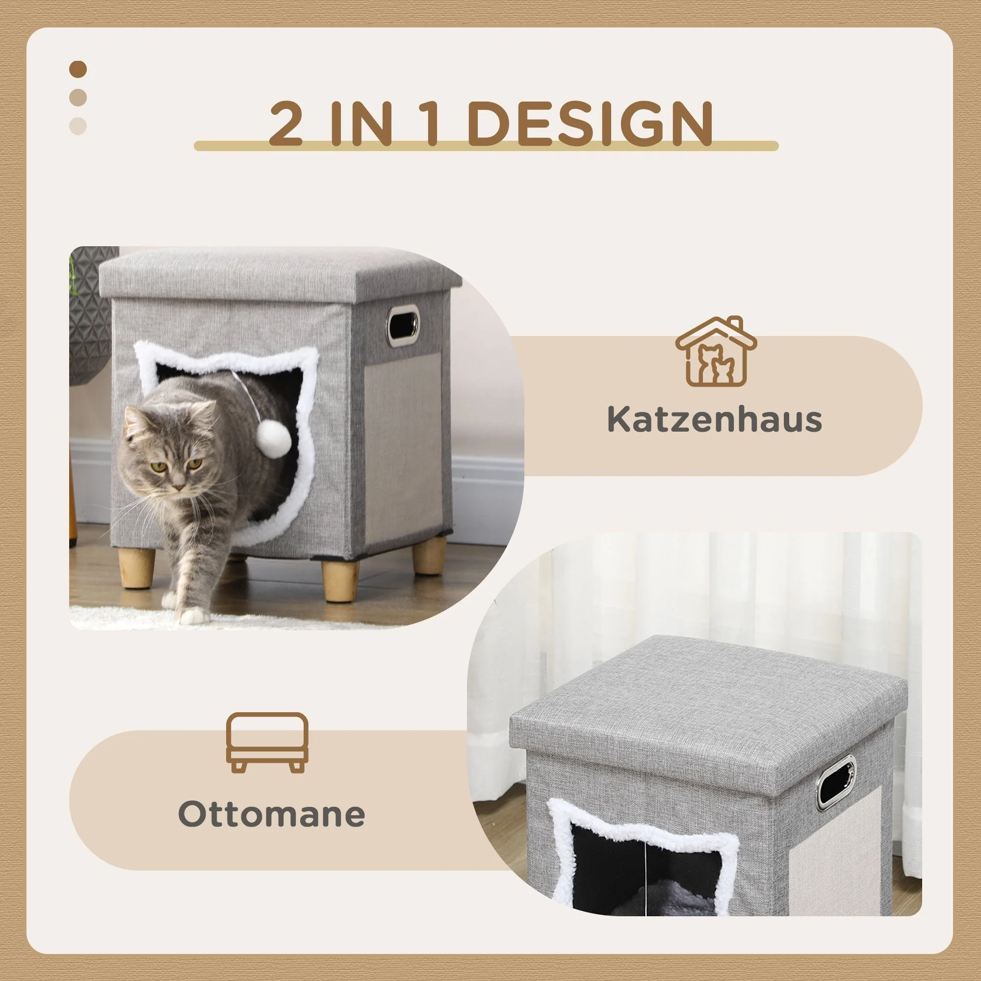 Cat Cave Ottoman, Cushion, Scratching Mat, Grey Polyester - Image 4