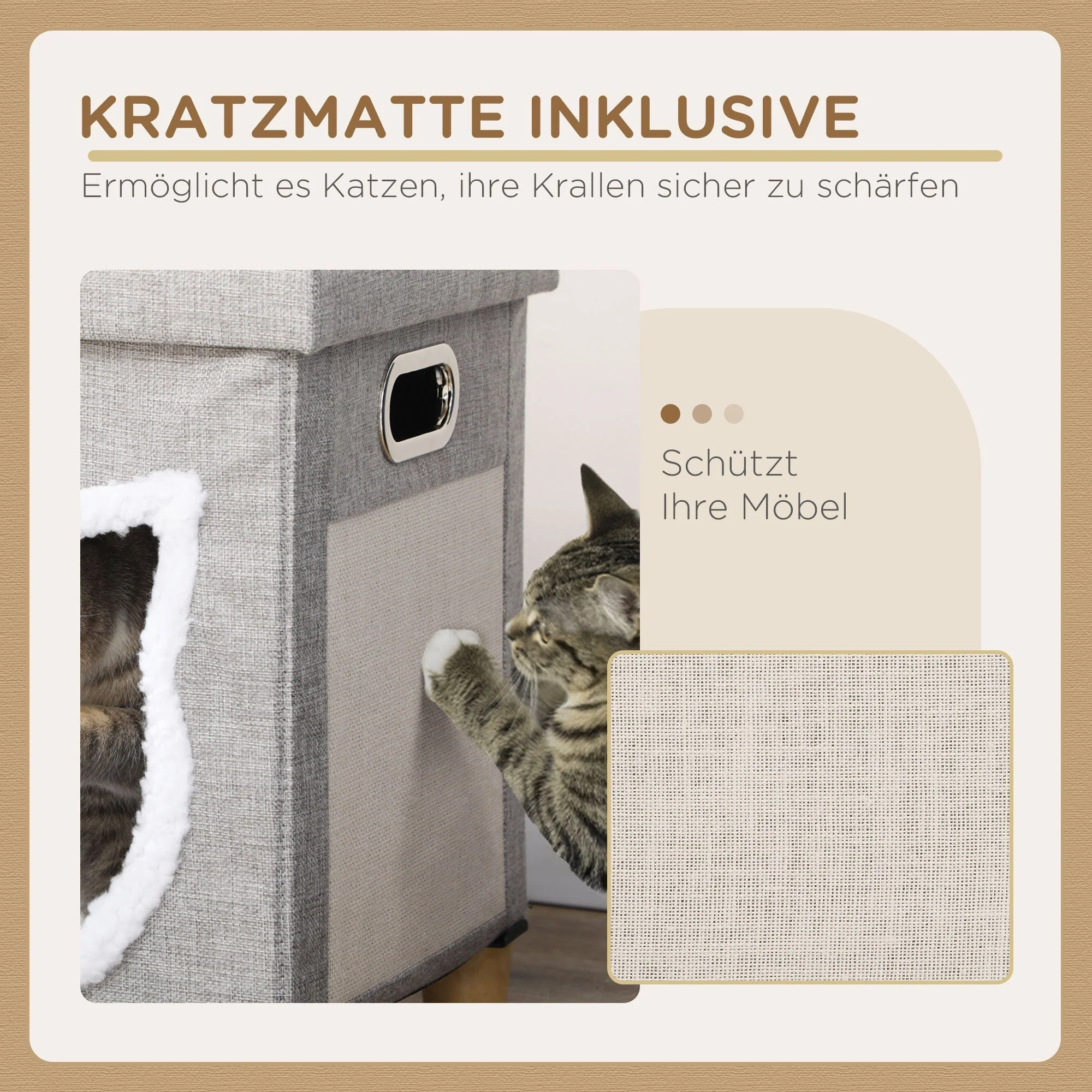 Cat Cave Ottoman, Cushion, Scratching Mat, Grey Polyester - Image 5
