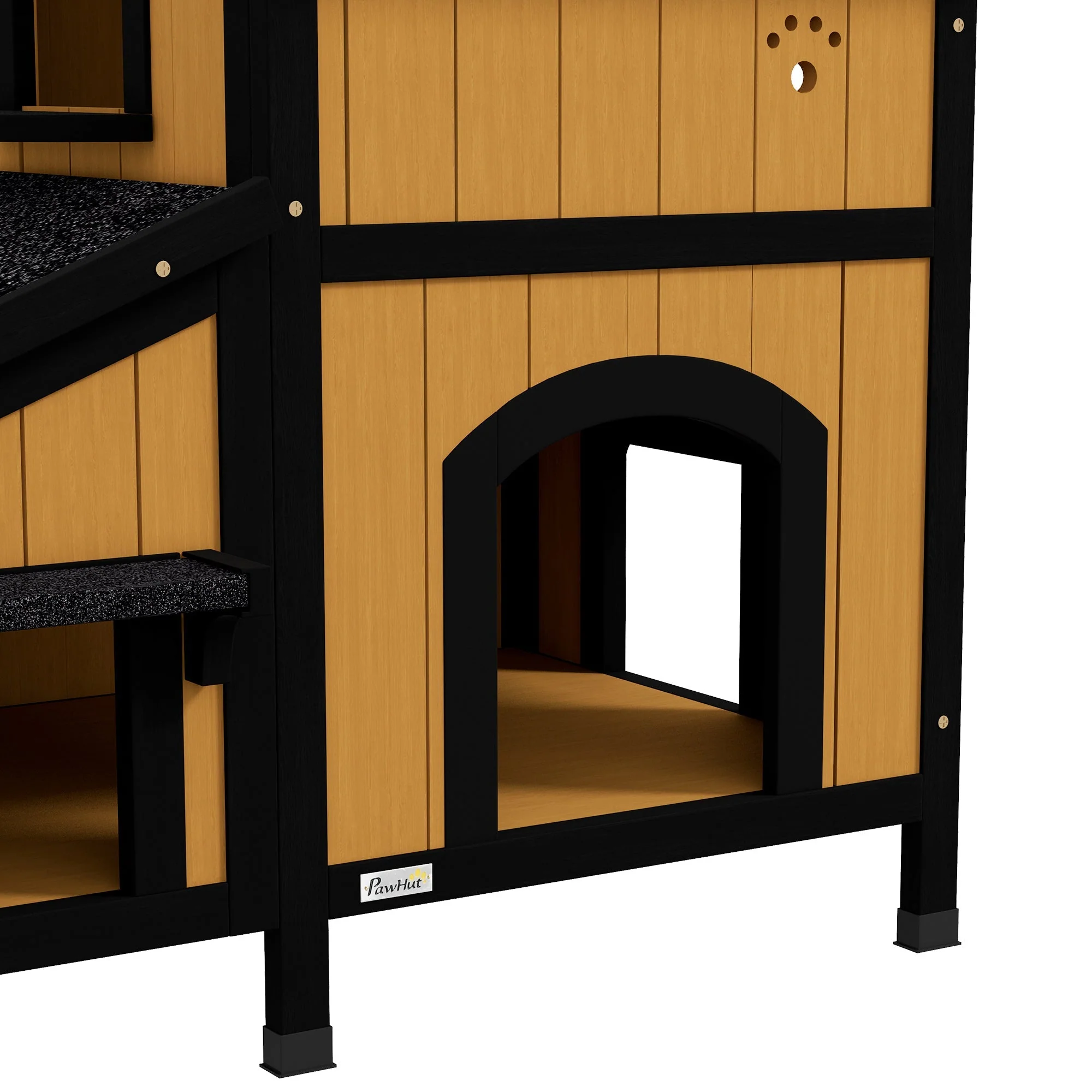 Cat House, 2-Level Outdoor Hut with Flower Box, Fir Wood Yellow - Image 8