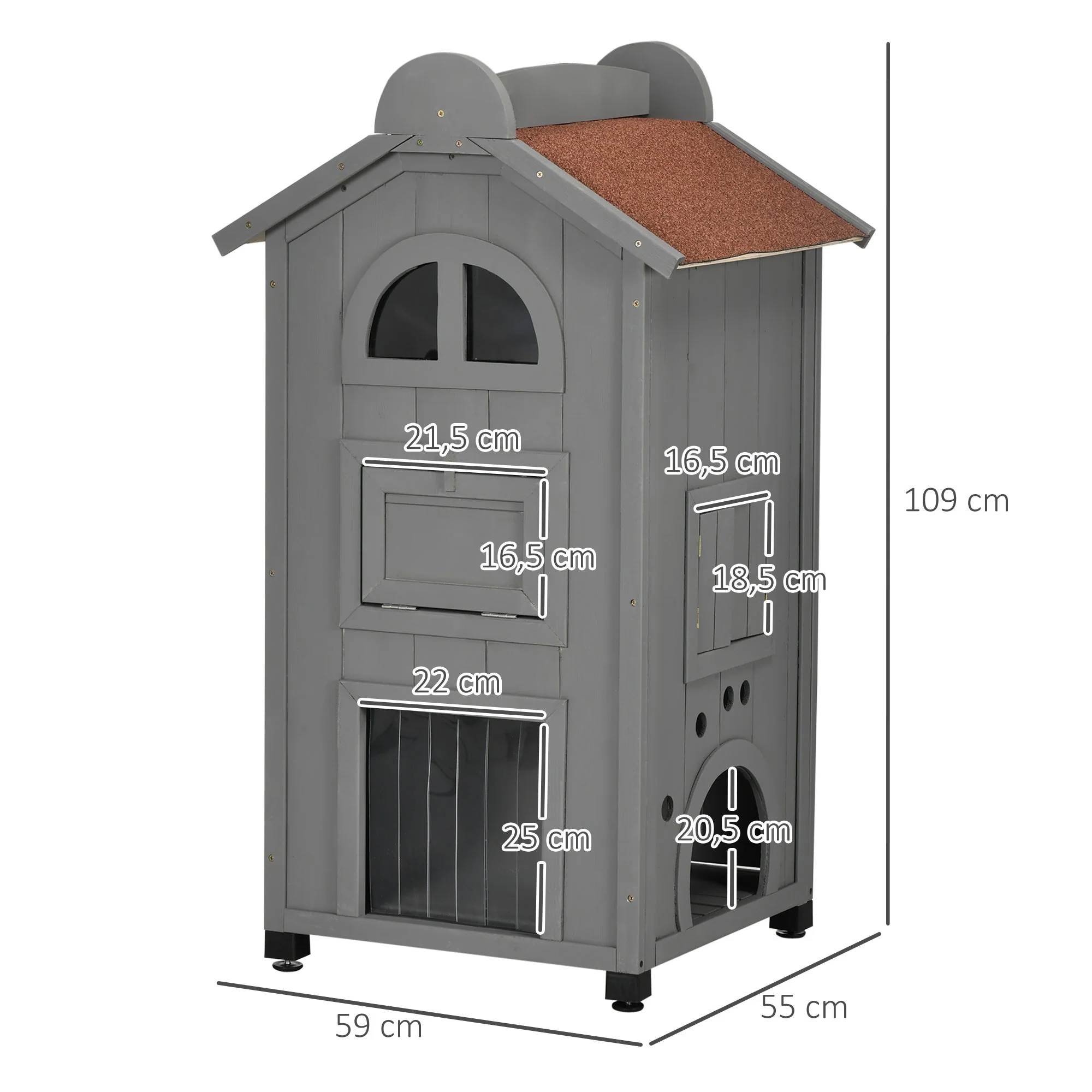 Cat House for Cat Bed or Litter Box, Fir Wood, Grey - Image 3