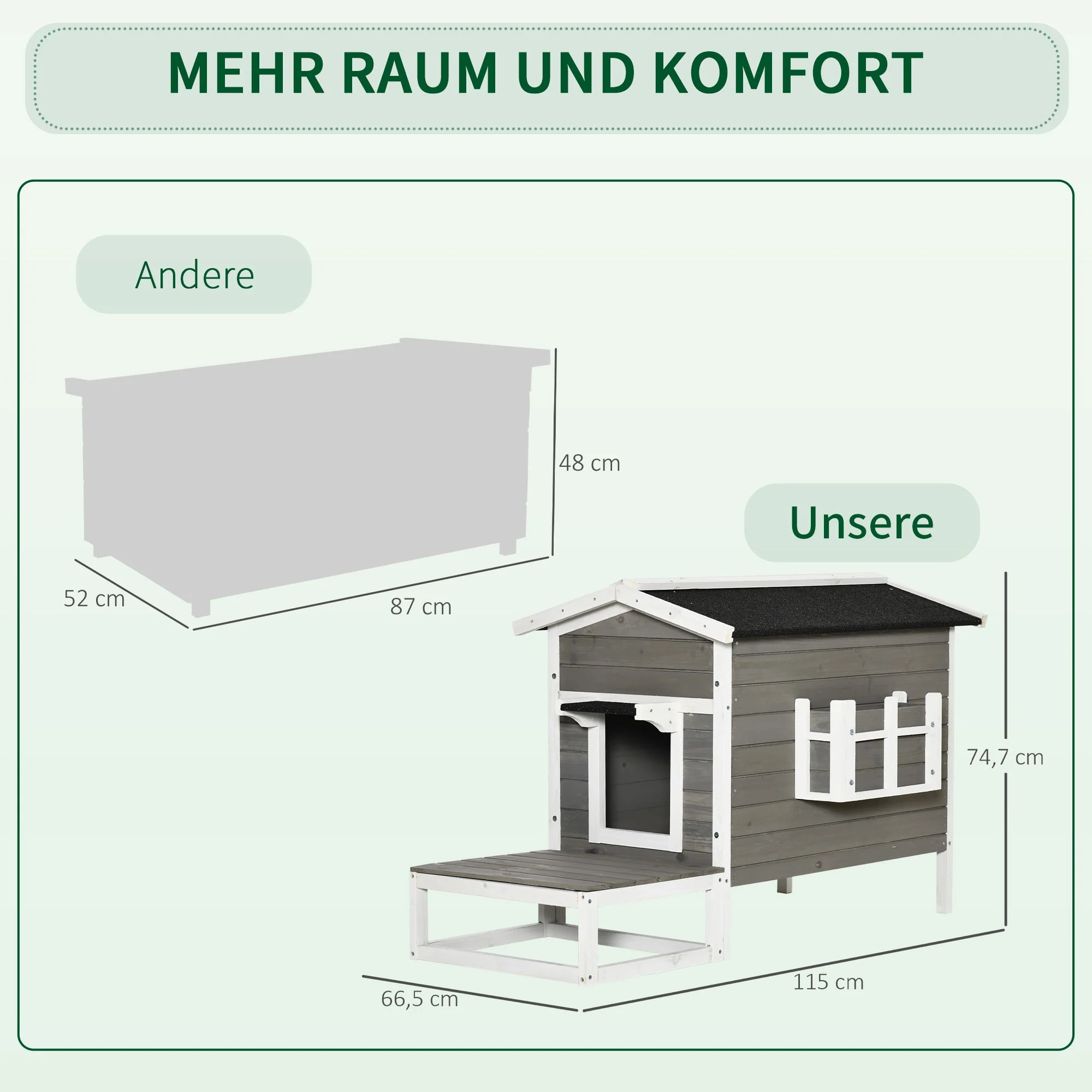 Cat House/Hut with Terrace & Balcony Fir Wood Grey & White - Image 4