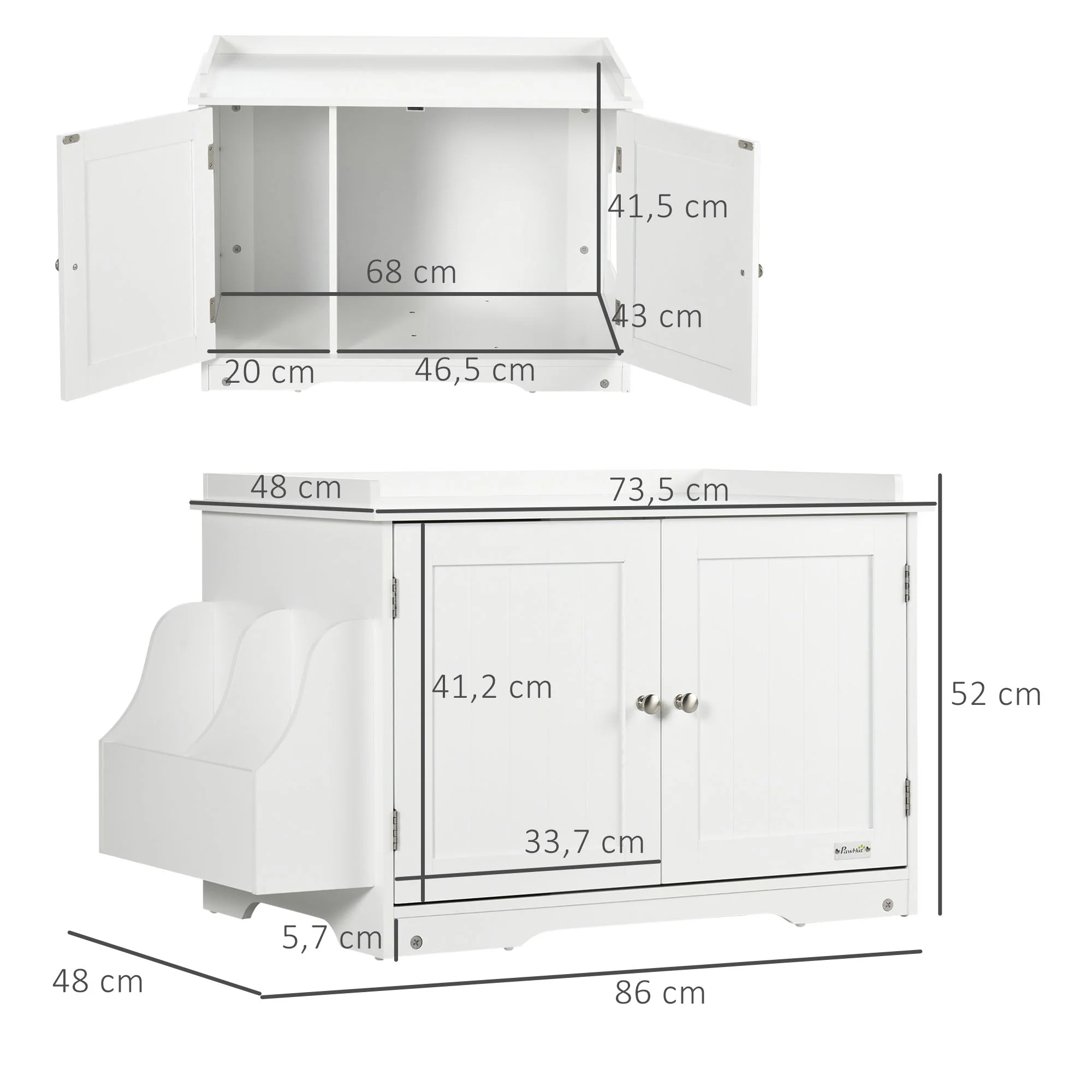 Cat Litter Box, Adjustable Divider Magnetic Doors, White - Image 3