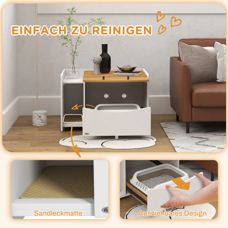 Cat Litter Box, Extendable Cabinet, Oak/White - Image 4