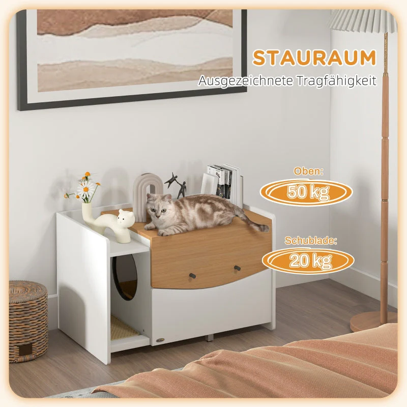 Cat Litter Box, Extendable Cabinet, Oak/White - Image 5