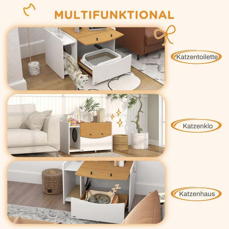 Cat Litter Box, Extendable Cabinet, Oak/White - Image 7