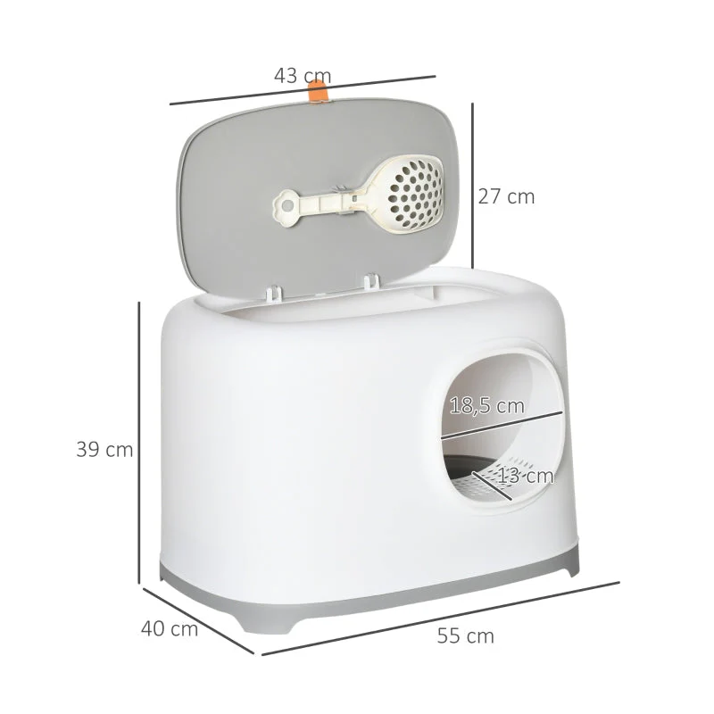 Cat Litter Box, Hooded Scoop Grid Base, XXL, White - Image 3