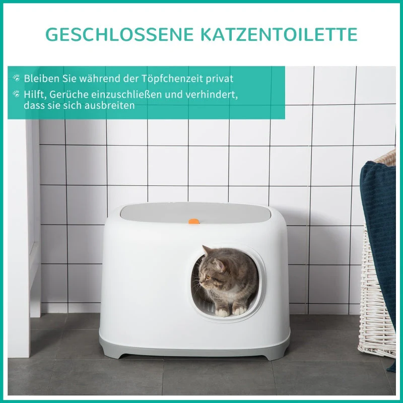 Cat Litter Box, Hooded Scoop Grid Base, XXL, White - Image 5