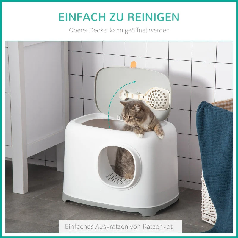 Cat Litter Box, Hooded Scoop Grid Base, XXL, White - Image 6