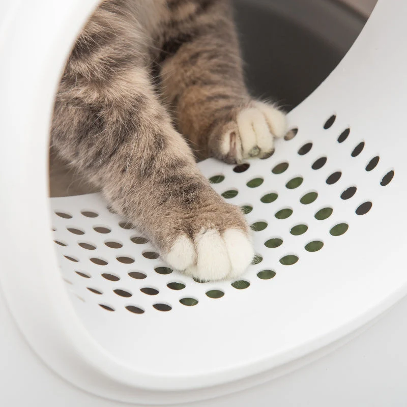 Cat Litter Box, Hooded Scoop Grid Base, XXL, White - Image 7