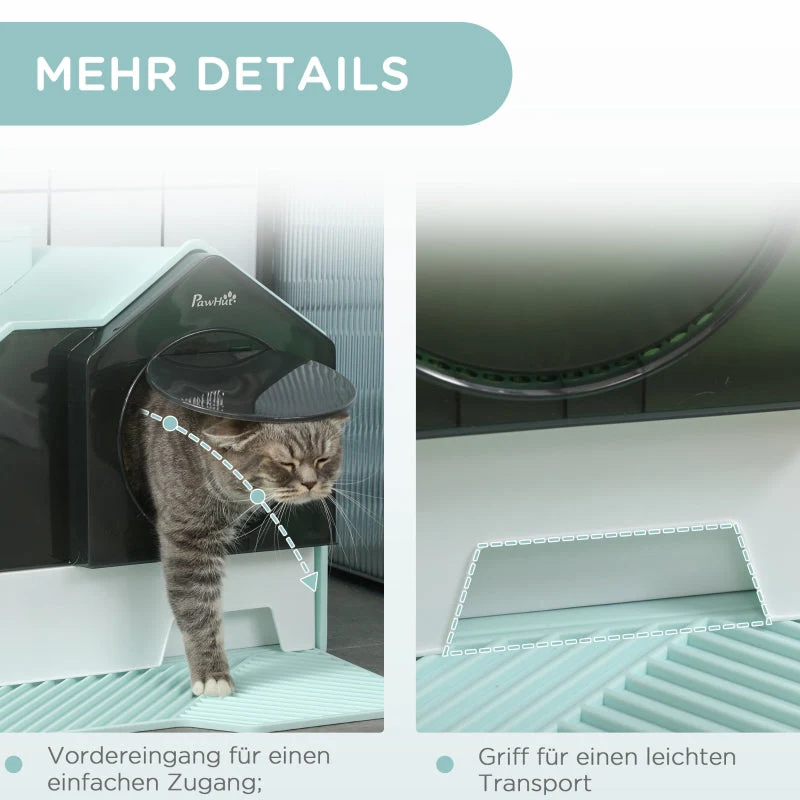 Cat Litter Box, Hut Design with Sifter Mat & Scoop, Green - Image 6