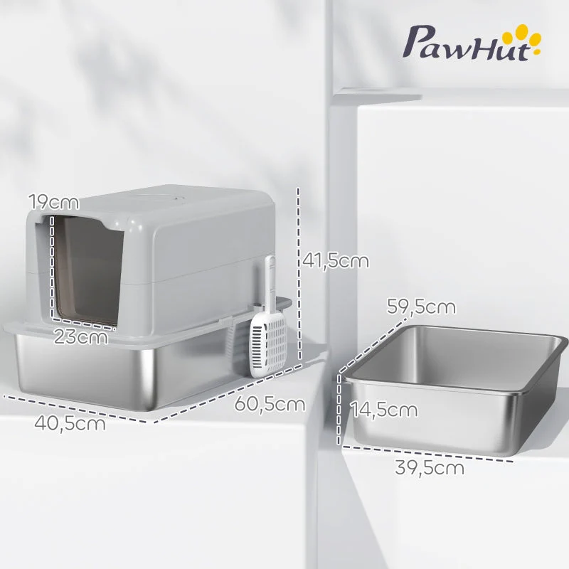 Cat Litter Box, Tray, Filter, Scoop, Grey/Silver - Image 3