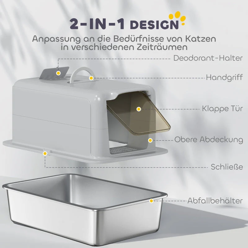 Cat Litter Box, Tray, Filter, Scoop, Grey/Silver - Image 6