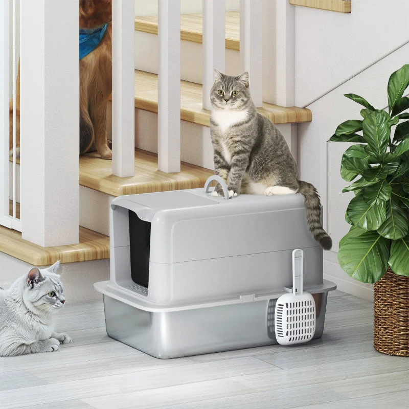 Cat Litter Box, Tray, Filter, Scoop, Grey/Silver - Image 8