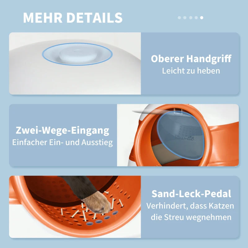 Cat Litter Box, with Lid and Scoop, White/Orange - Image 7