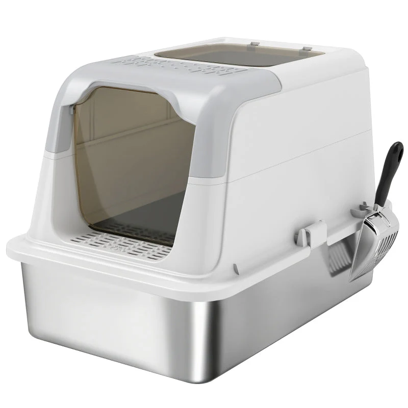 Cat Litter Box with Lid, Litter Scoop, Stainless Steel - Image 2
