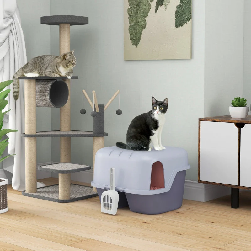 Cat Litter Box with Lid, Scoop, Easy Clean, Lockable, Purple