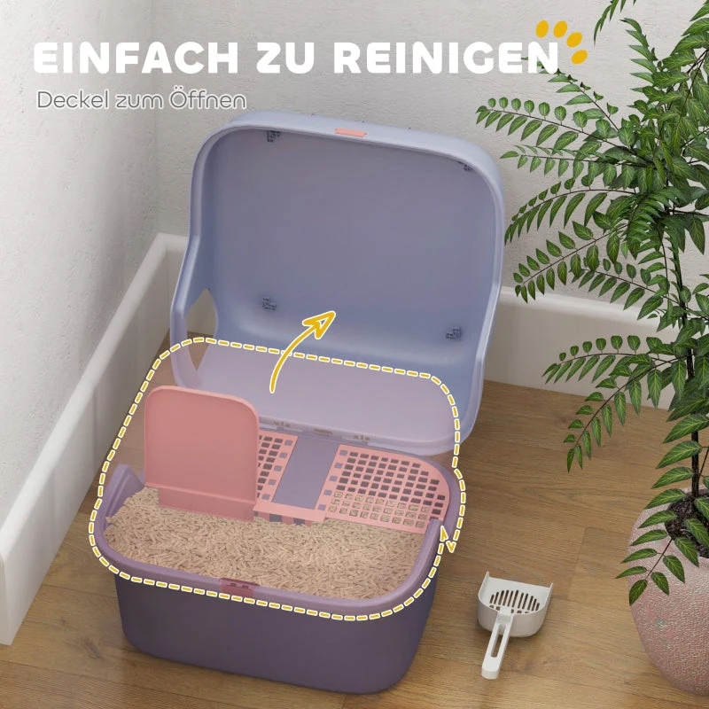Cat Litter Box with Lid, Scoop, Easy Clean, Lockable, Purple - Image 4