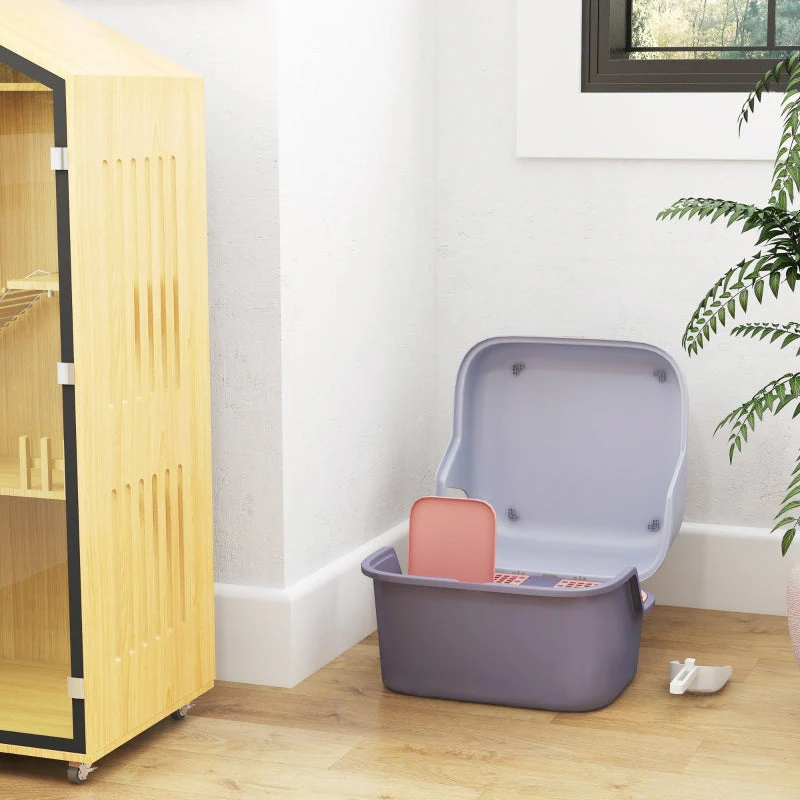 Cat Litter Box with Lid, Scoop, Easy Clean, Lockable, Purple - Image 7