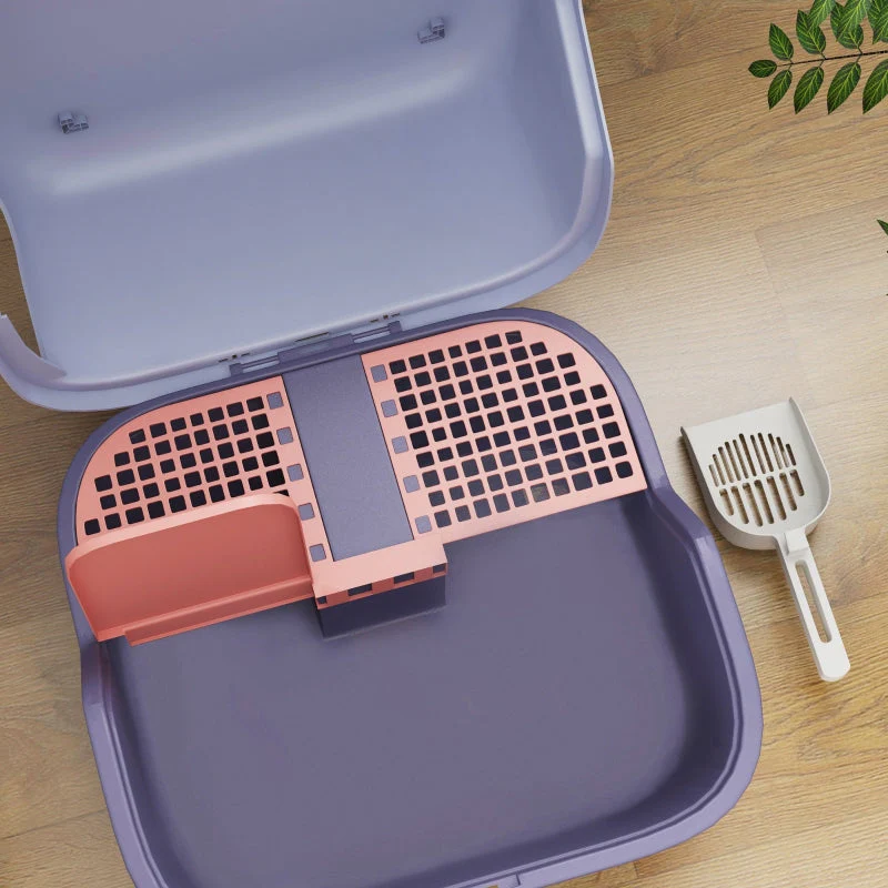 Cat Litter Box with Lid, Scoop, Easy Clean, Lockable, Purple - Image 8