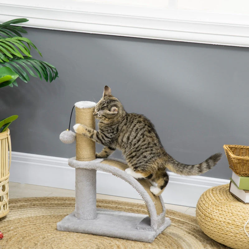 Cat Scratching Post, Jute Cover, Hanging Ball, Grey