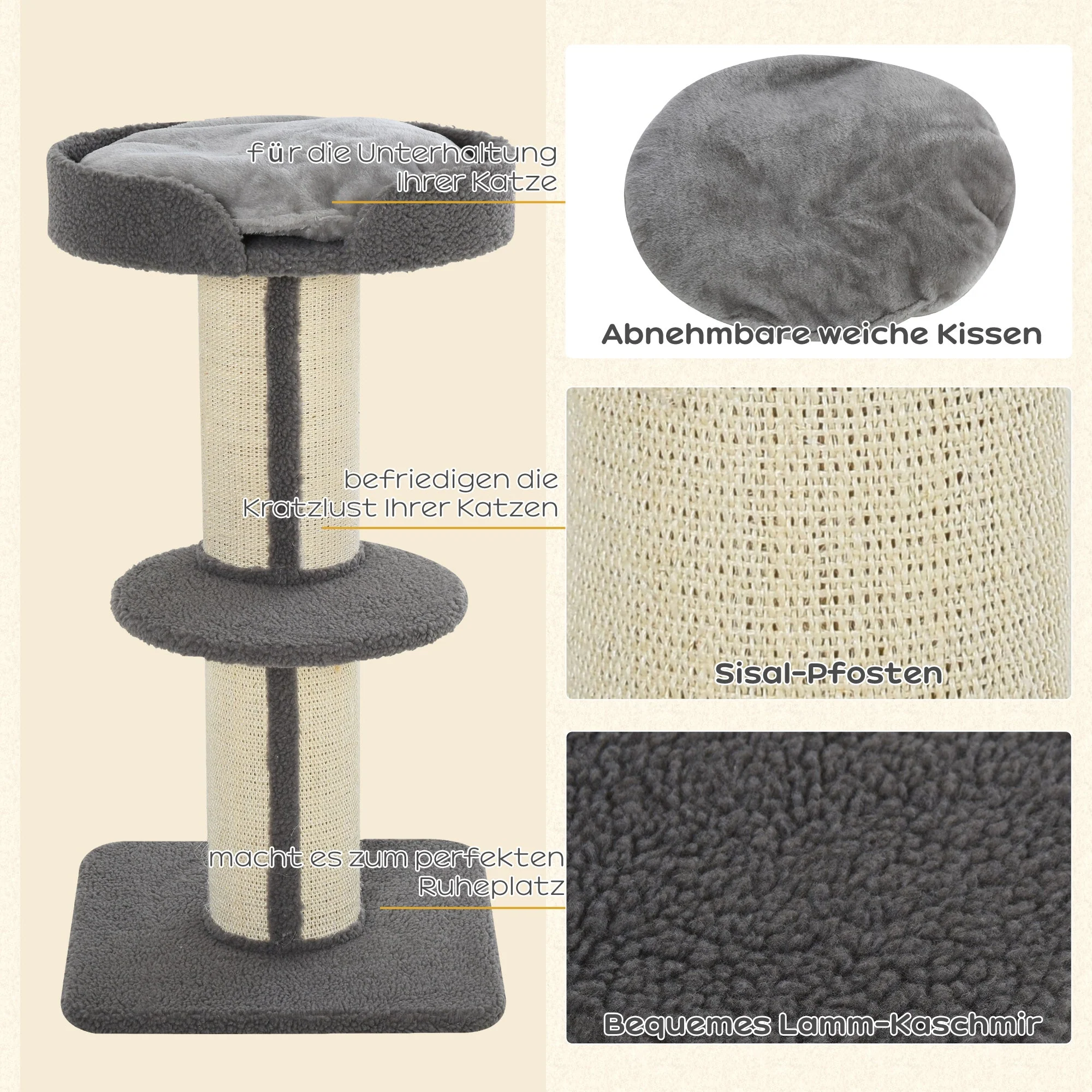Cat Scratching Post, Sturdy with Platform, Sisal, Grey - Image 5