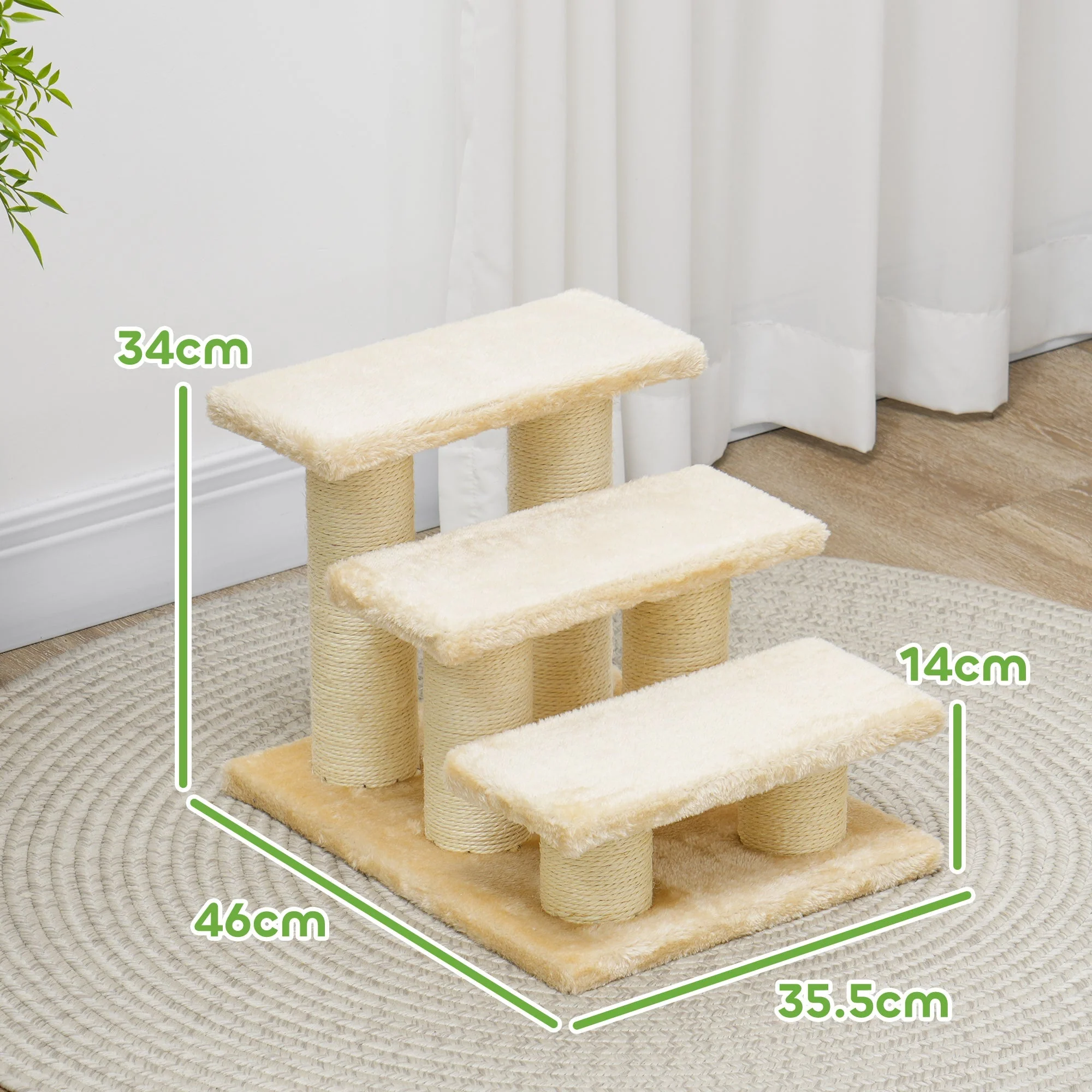 Cat Stairs, 11cm Step Height for Older Pets, Plush Cream - Image 3