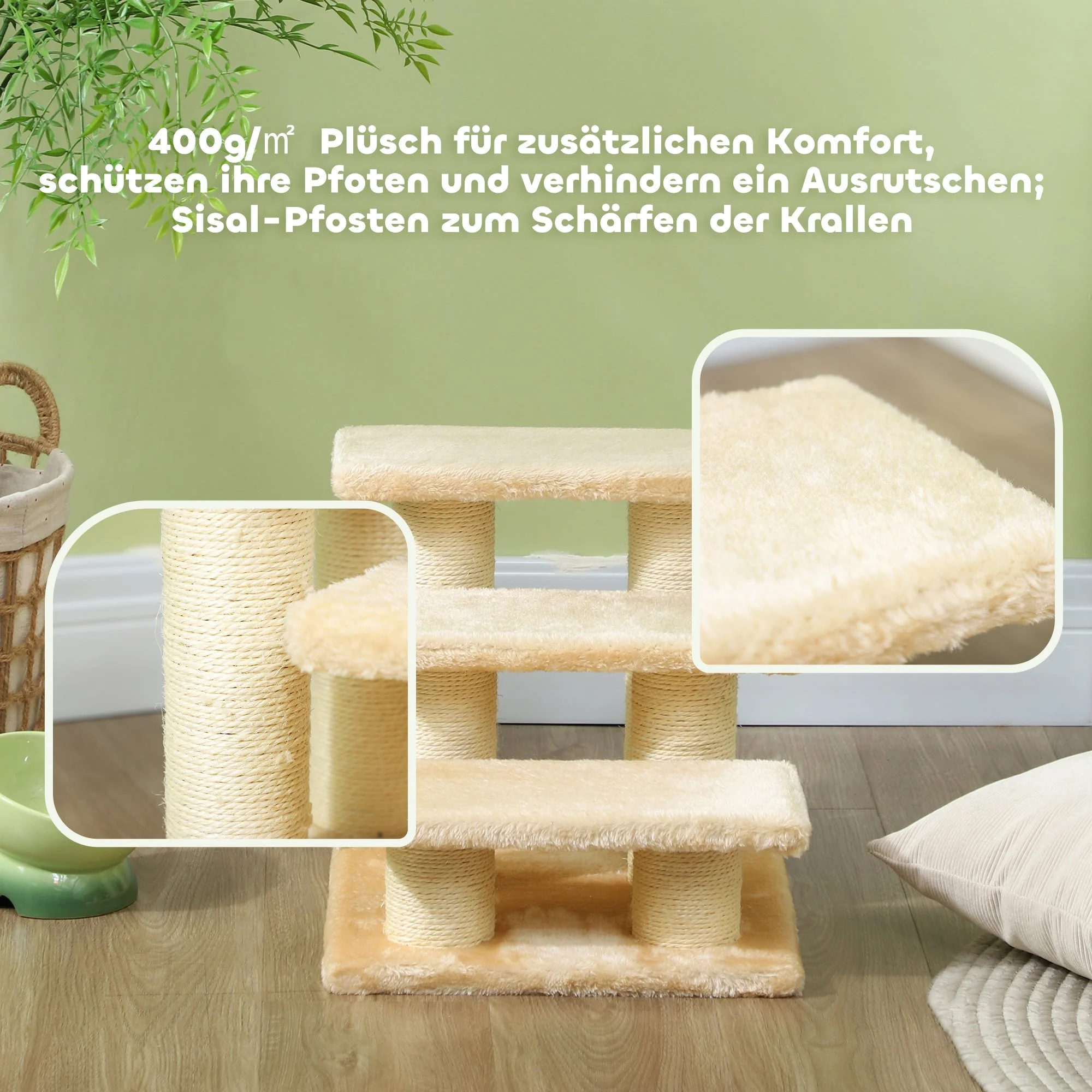 Cat Stairs, 11cm Step Height for Older Pets, Plush Cream - Image 4