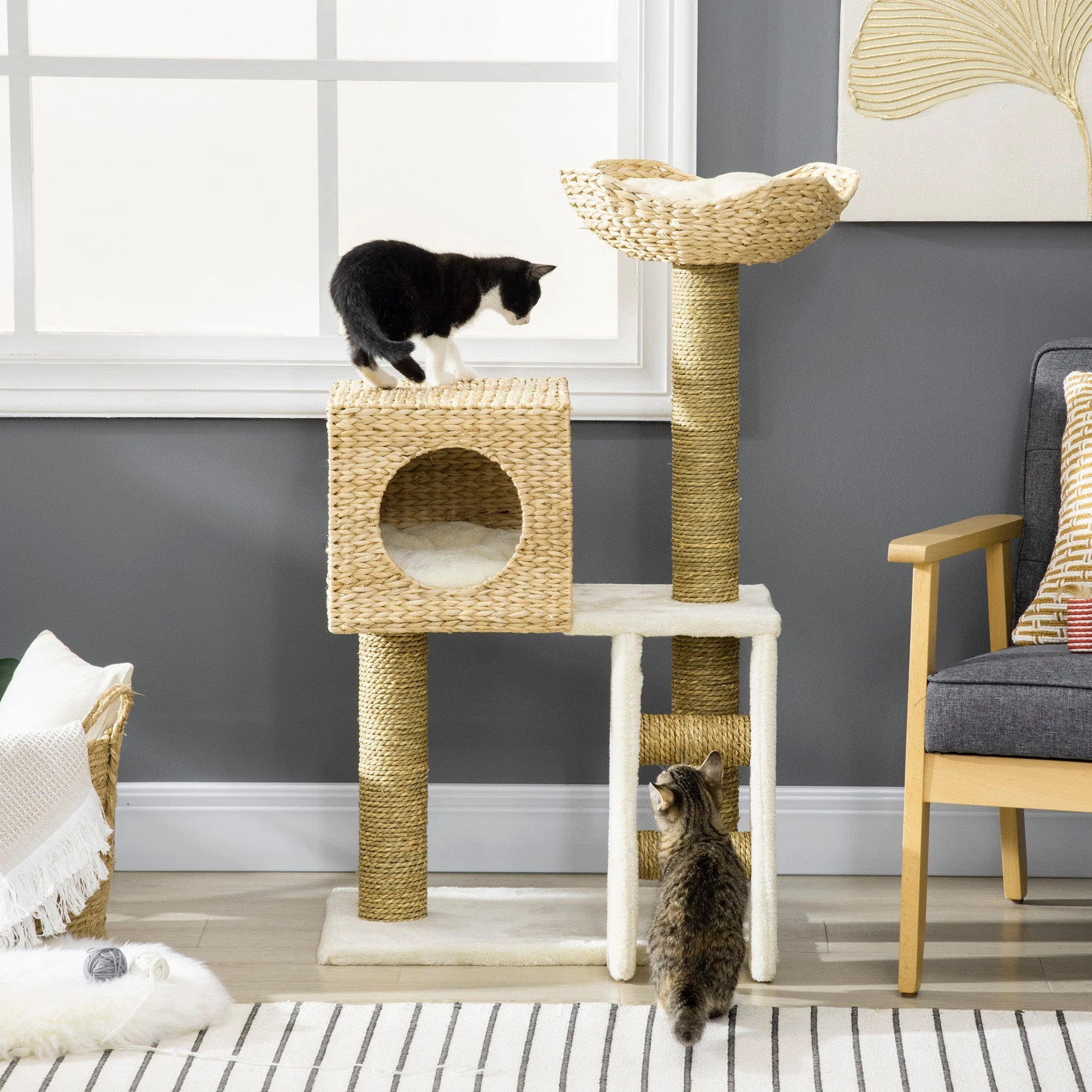 Cat Tree, 100.5 cm High, Cat Cave, Bed, Stairs, Sisal, Natural - Image 7