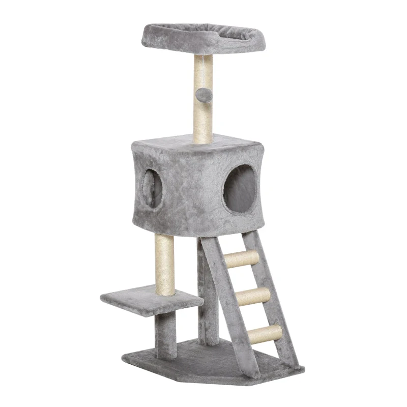 Cat Tree, 120 cm Multi-Level with Cave & Sisal Posts, Light Grey