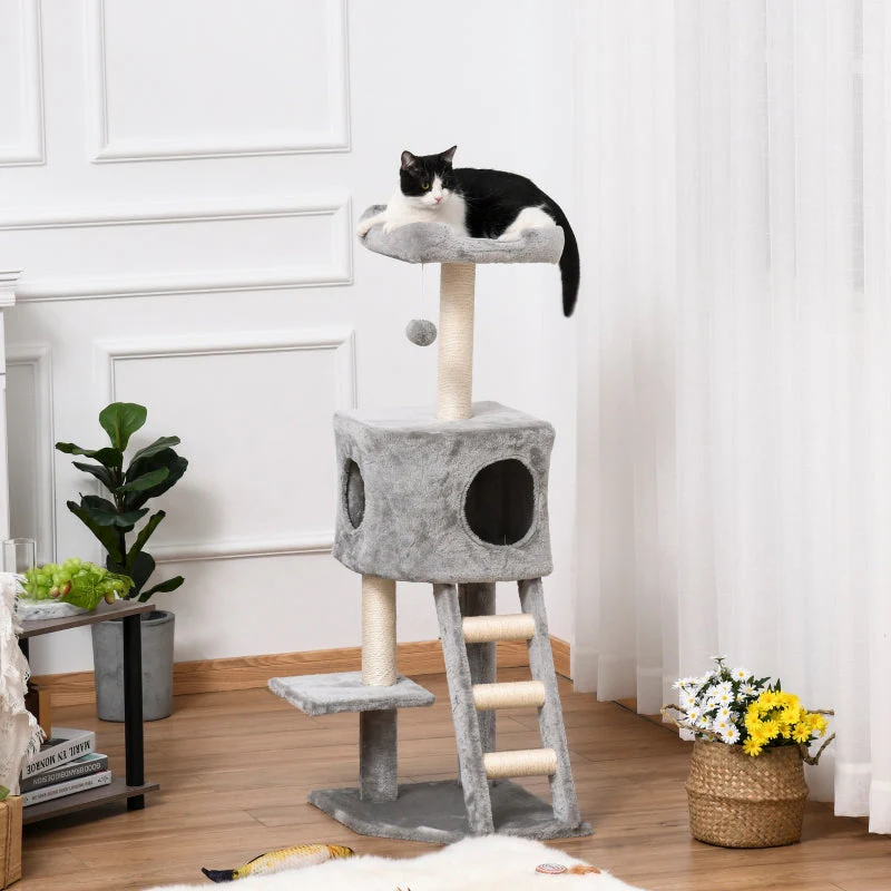 Cat Tree, 120 cm Multi-Level with Cave & Sisal Posts, Light Grey - Image 2