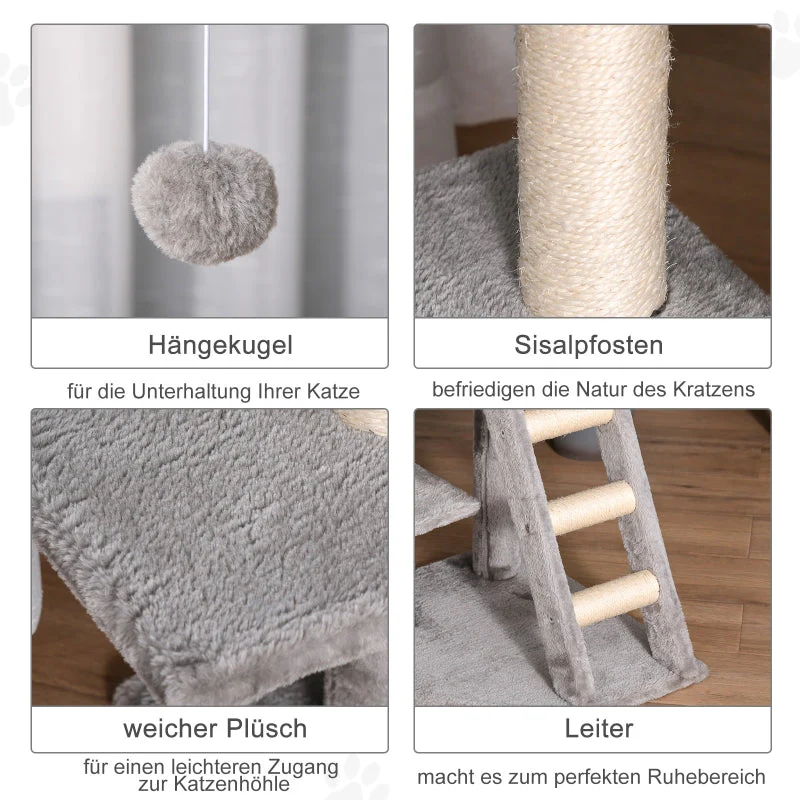 Cat Tree, 120 cm Multi-Level with Cave & Sisal Posts, Light Grey - Image 5