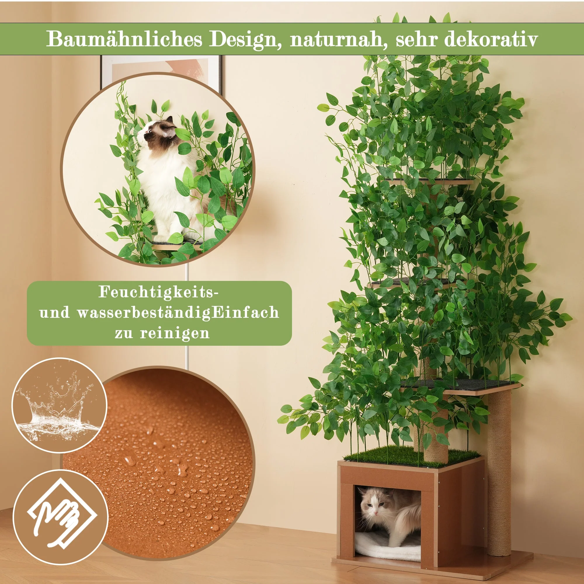 Cat Tree 190cm Tall Tree-Shaped 4 Platforms with Cat Holes Scratch-Resistant MDF - Image 8