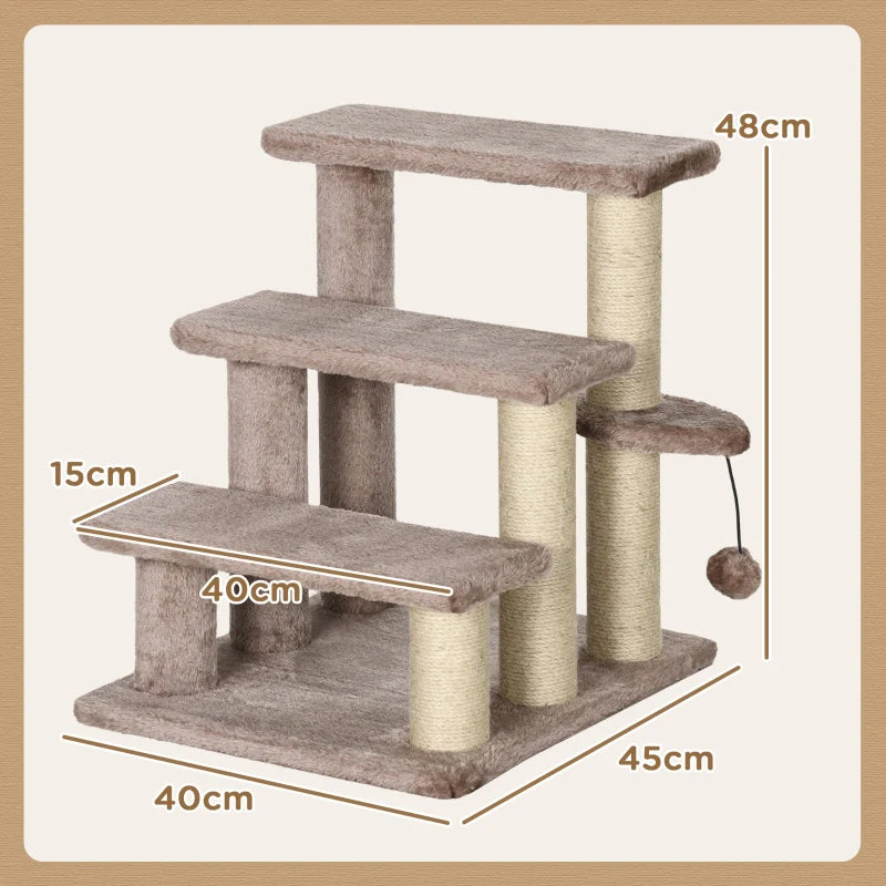 Cat Tree, 3 Steps Play Ball, Brown - Image 3