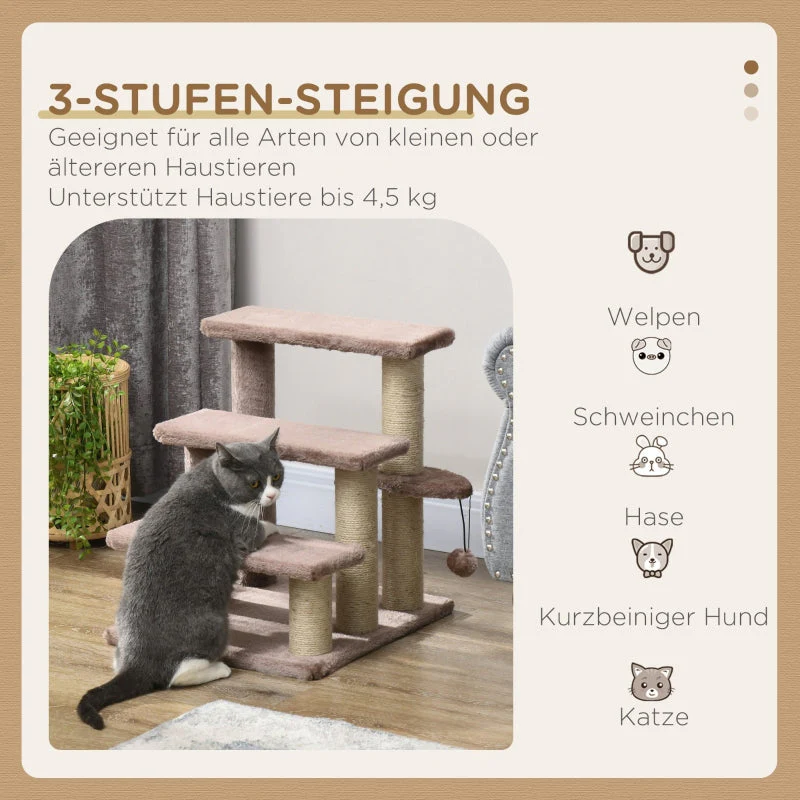 Cat Tree, 3 Steps Play Ball, Brown - Image 4