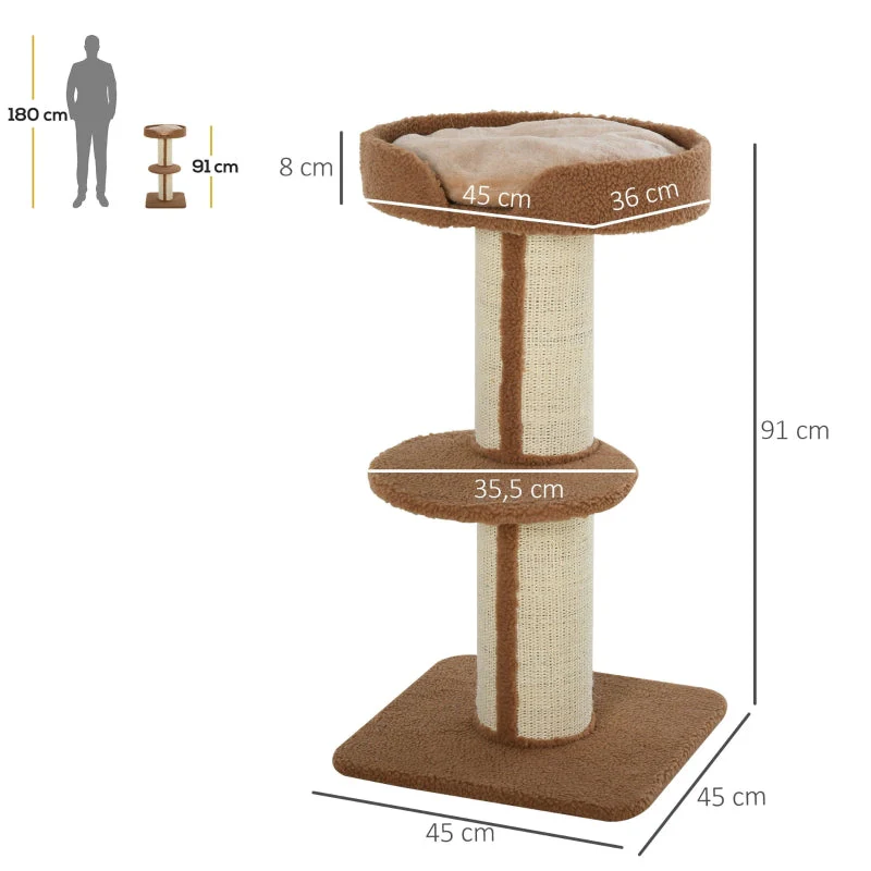 Cat Tree, 91 cm Sisal Posts, Platform, Light Brown - Image 3