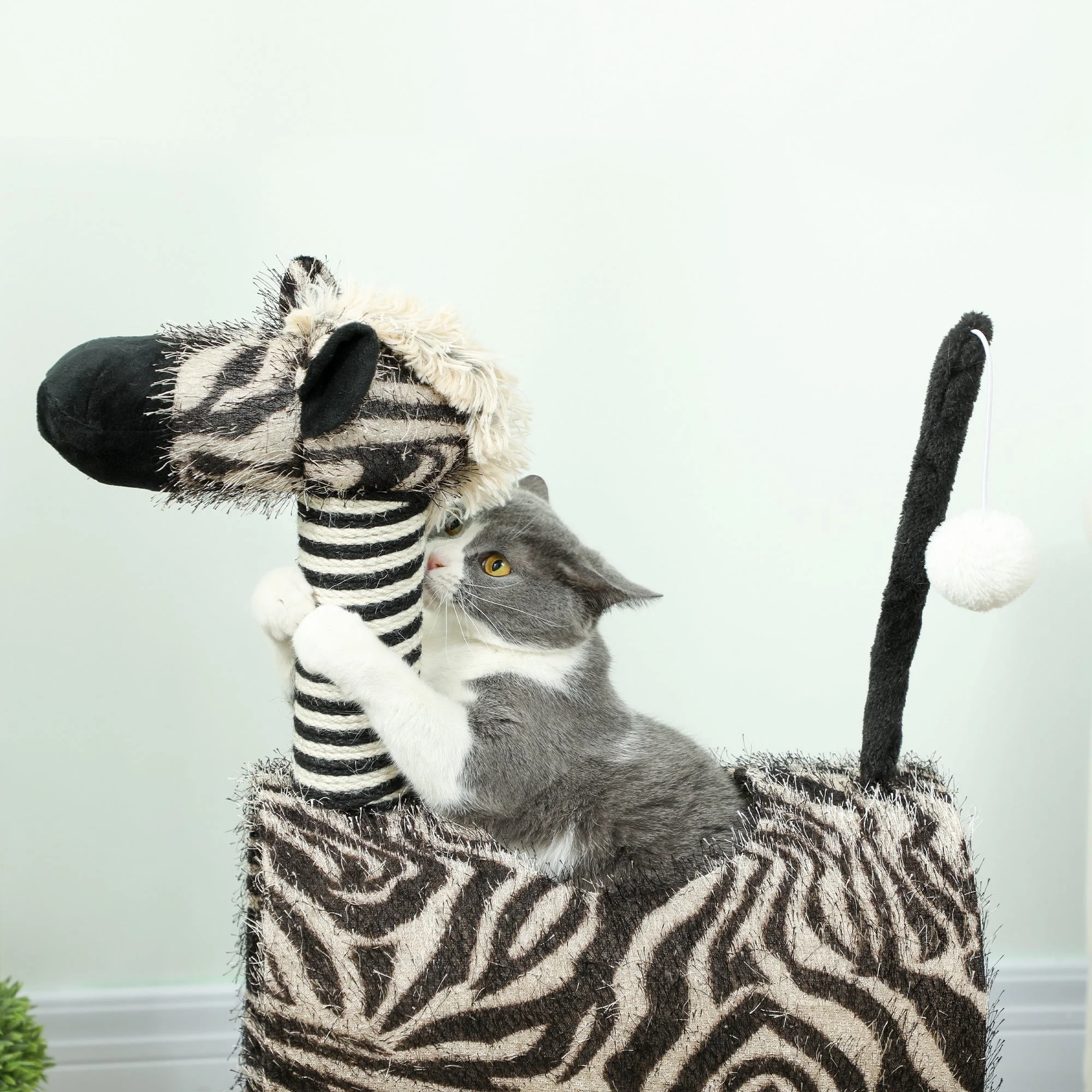Cat Tree, 93 cm with Tunnel & Scratch Posts, Zebra Design, Black and White - Image 7