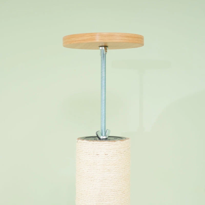 Cat Tree, Ceiling-High Sisal Rope Posts, Engineered Wood, Oak+Cream White - Image 8