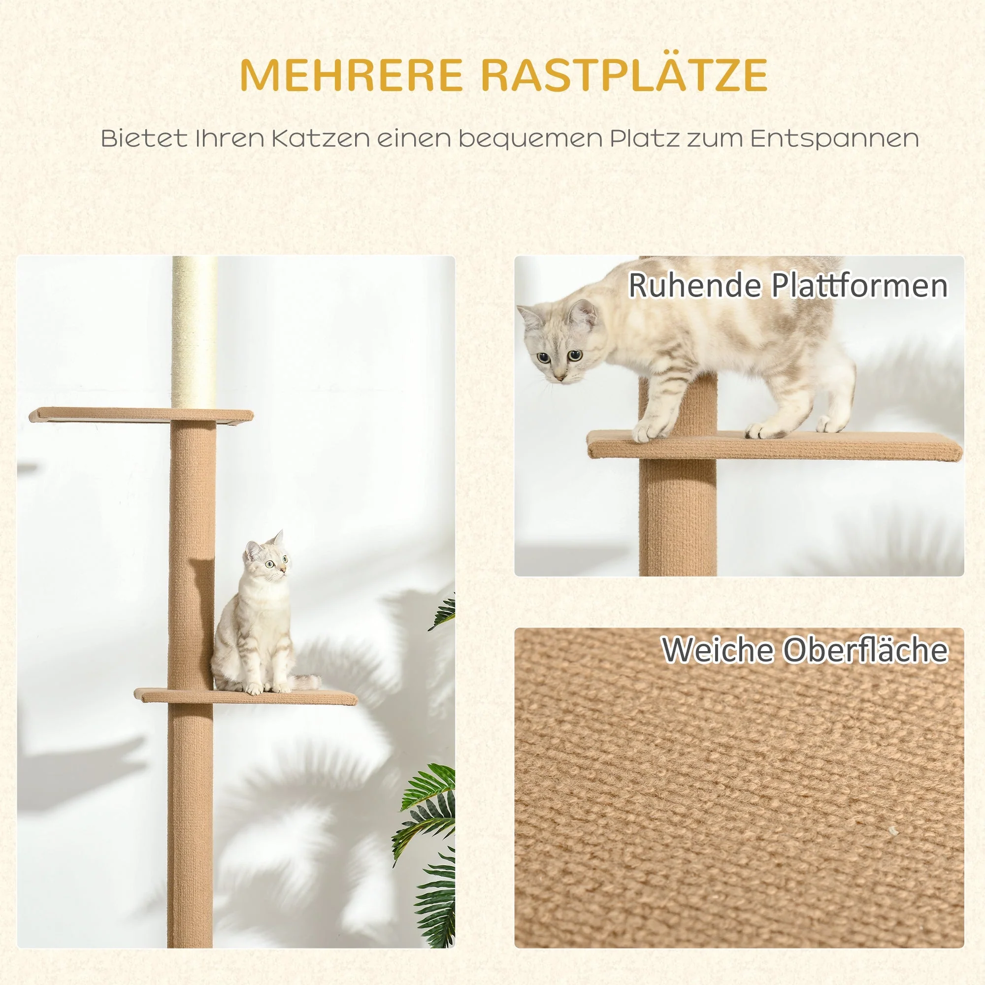 Cat Tree, Height Adjustable Climbing Play Tree, Khaki - Image 6