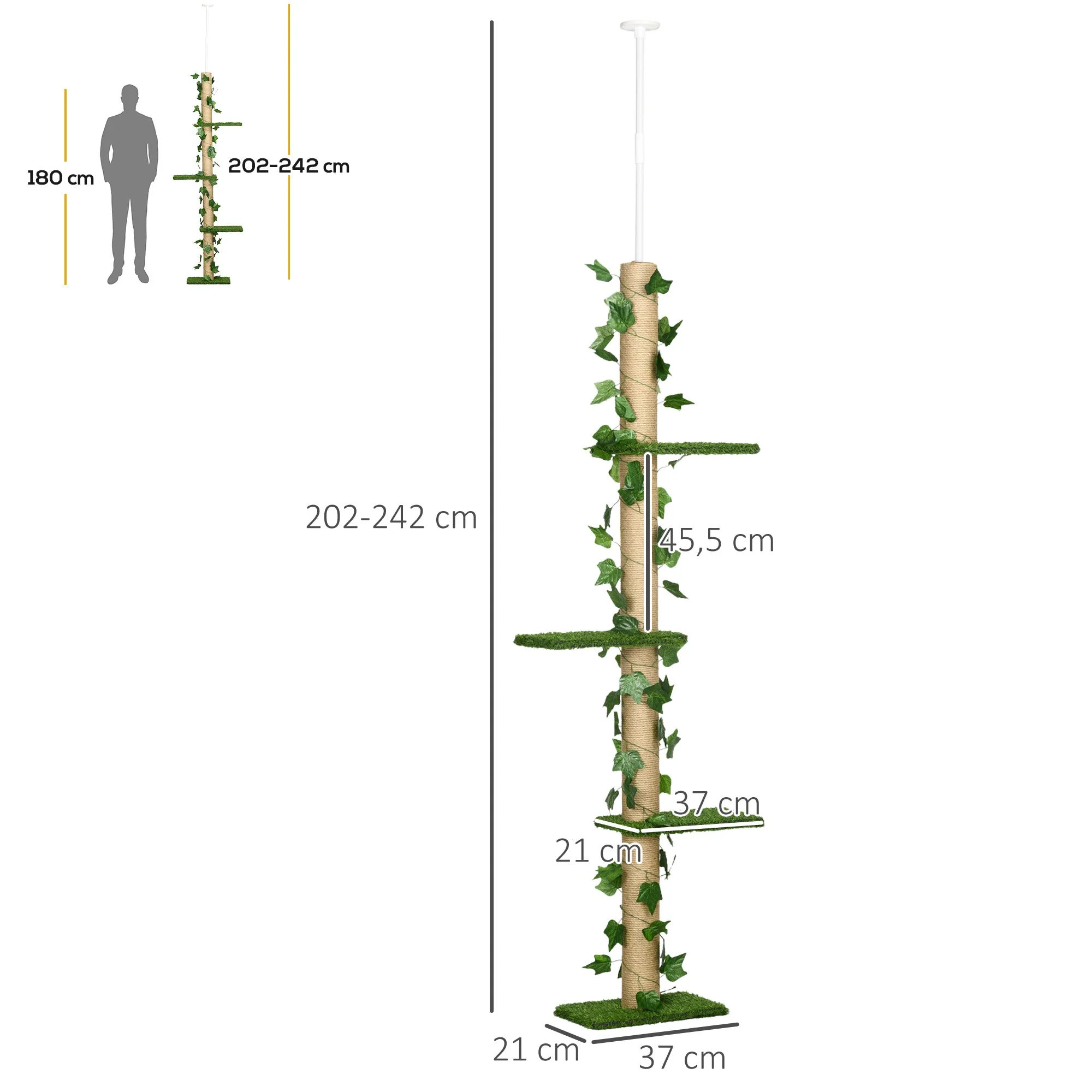 Cat Tree, Height Adjustable Jute, Green and Yellow - Image 3