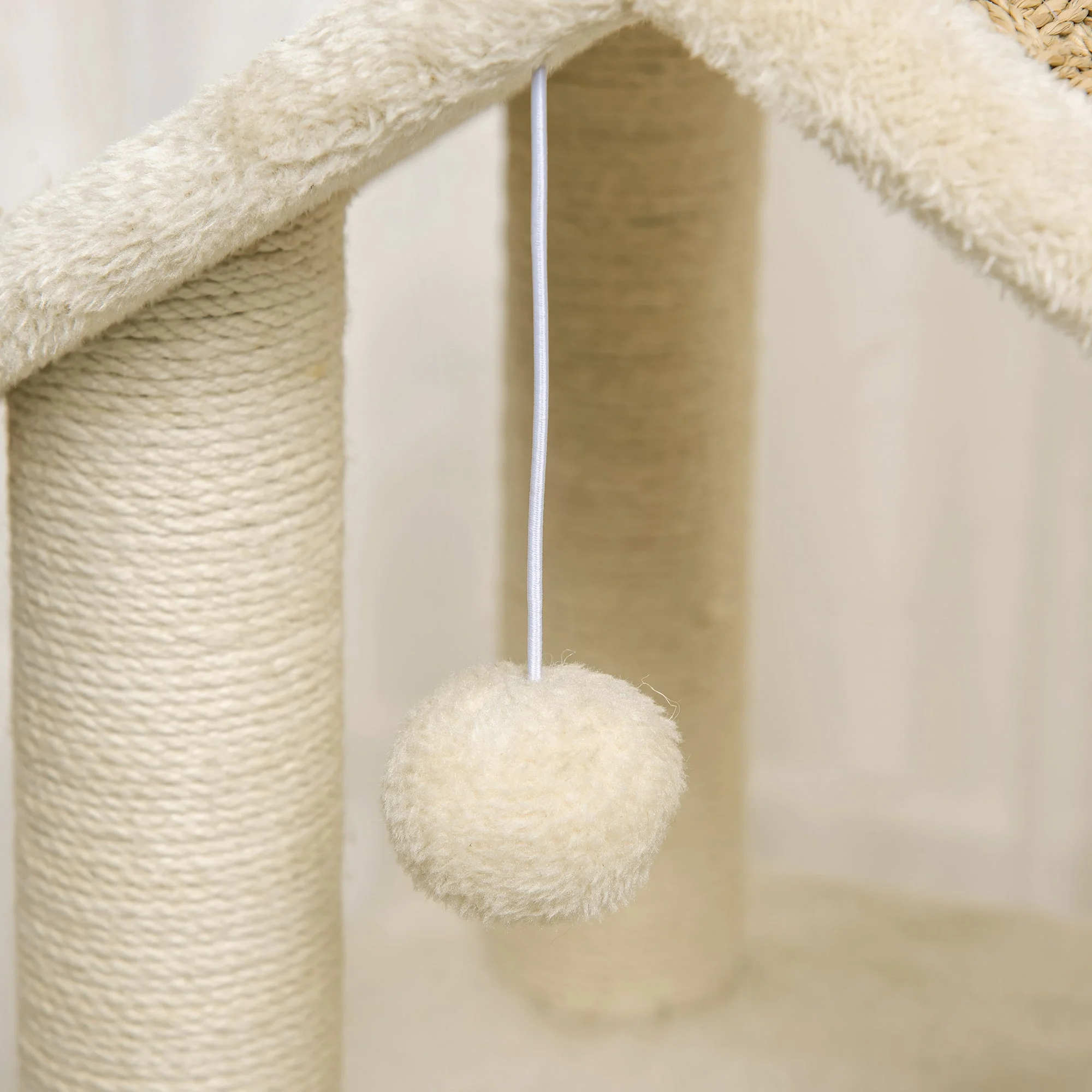 Cat Tree Large 130cm, Cat Cave & Play Balls, Khaki+Beige Chipboard Plush - Image 8