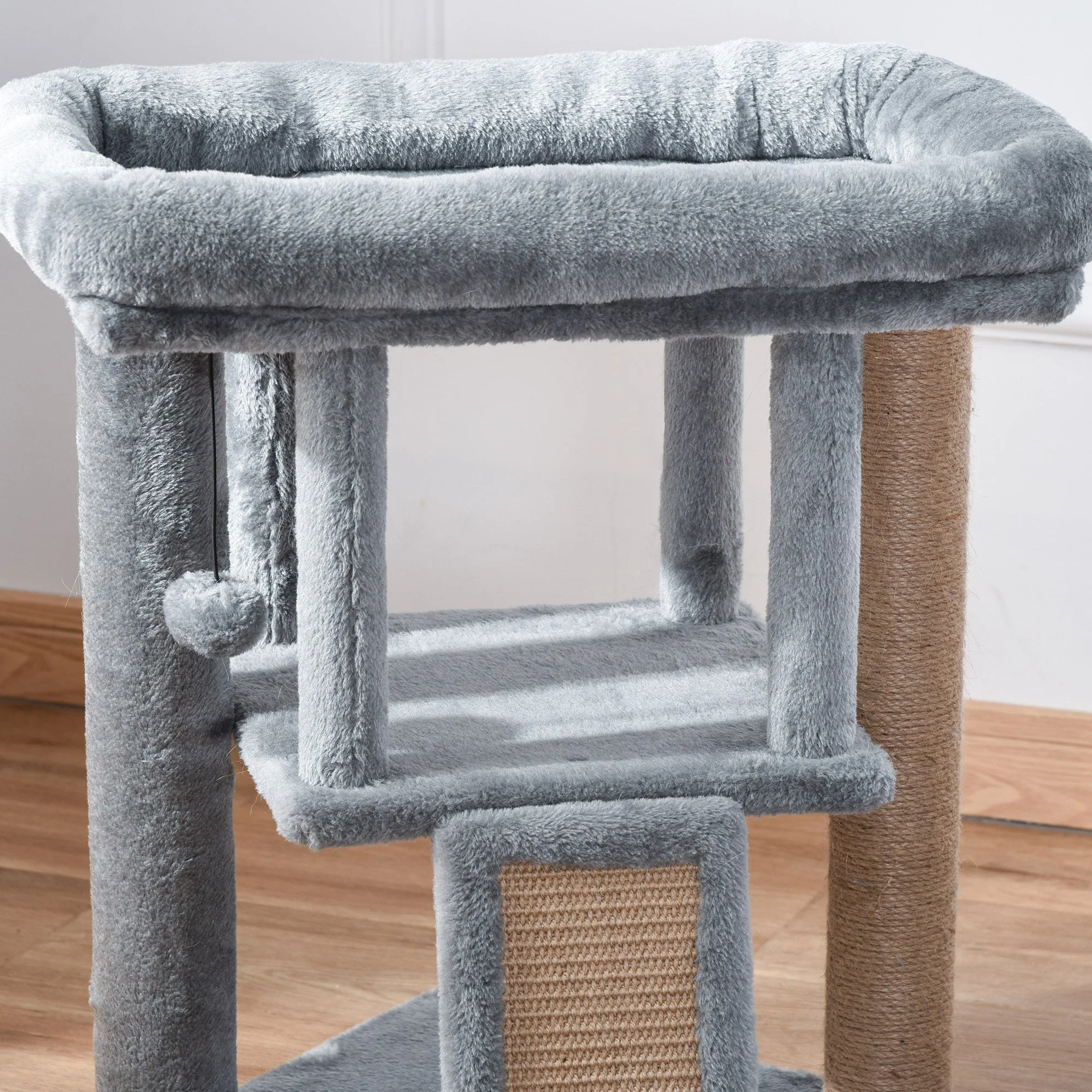 Cat Tree Multi-Level with Cave, Lounge Platform, Play Ball, Light Grey - Image 7