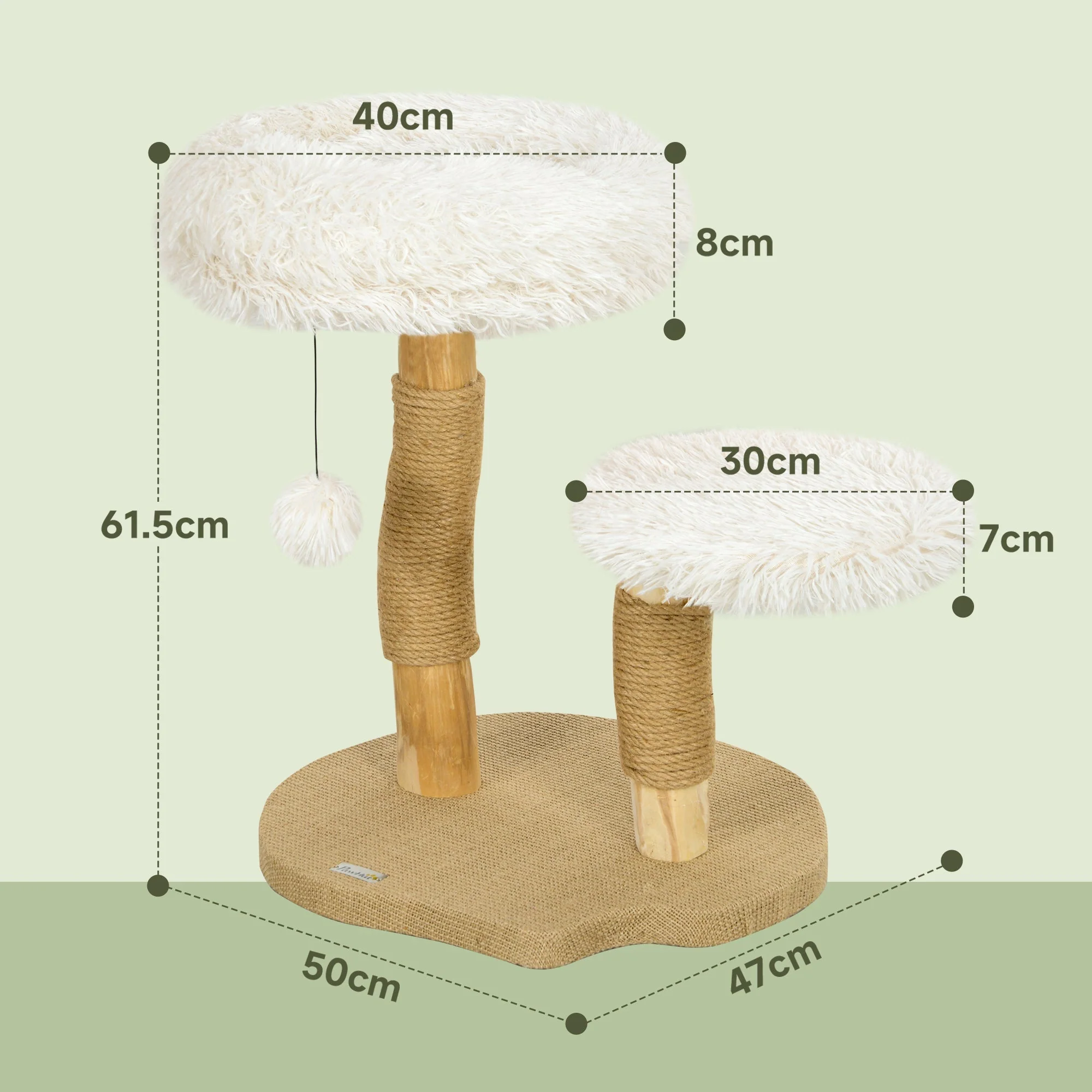 Cat Tree, Play Ball, Beds, Scratching Board, Pearwood White - Image 3