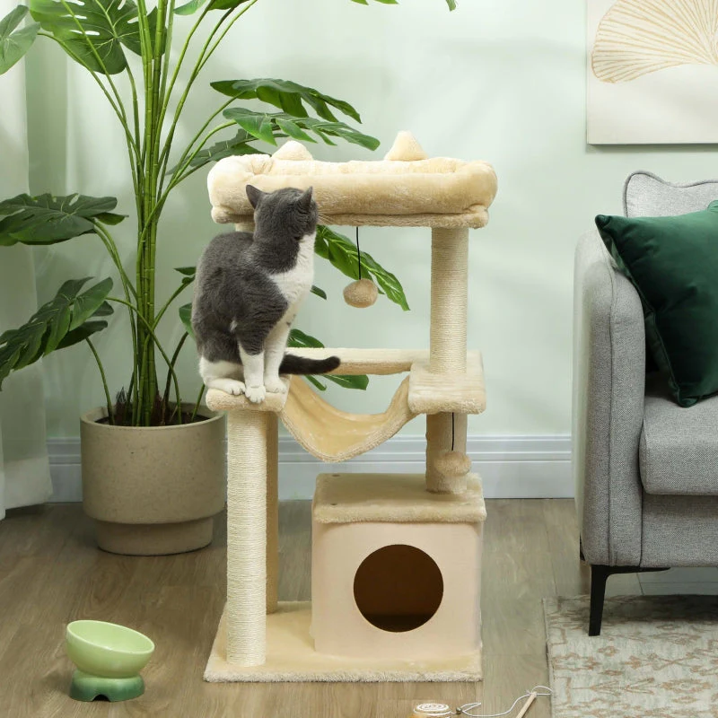 Cat Tree, Scratching Post, Perch, Hammock, Cream - Image 6